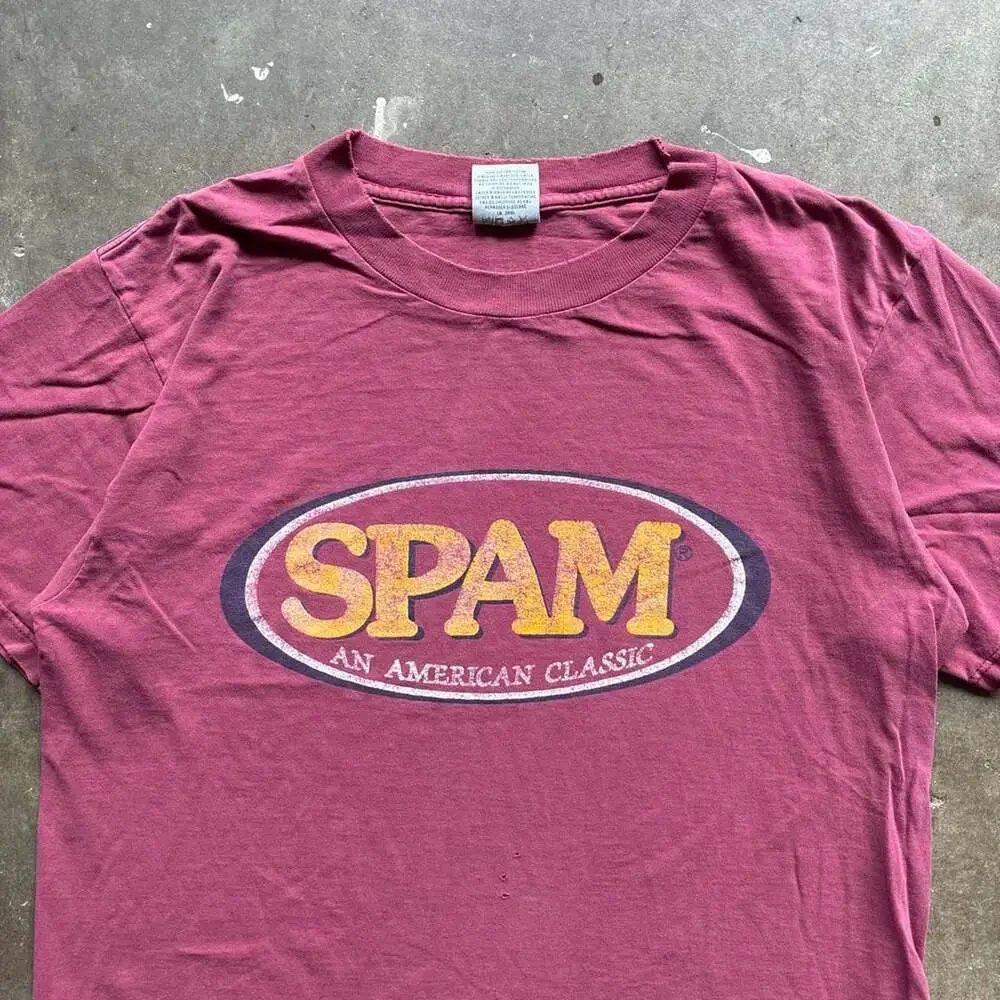 Vintage 1990’s Gildan Heavyweight Spam Classic Graphic T-Shirt Burgundy Large